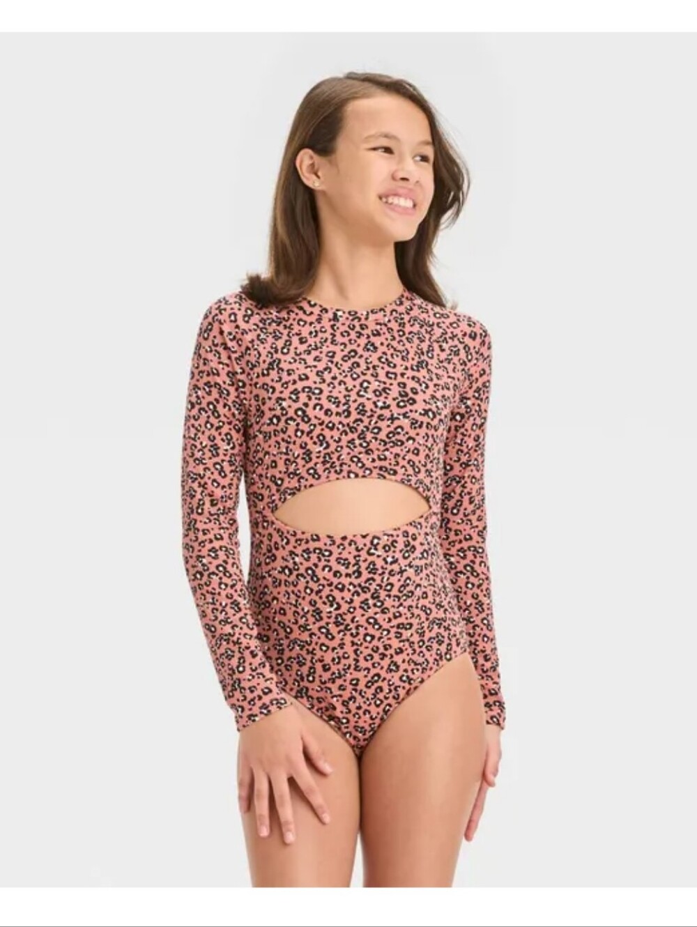 Art Class Animal Print One Piece Rash guard cut out stomach zipper back large 10